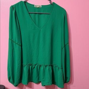 Pleione Women's Green Long Sleeve Blouse Size large